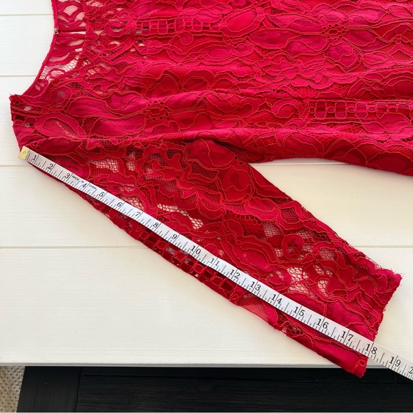Antonio Melani Lace Midi Dress Womens 14 Red Floral Half Sleeve - Picture 9 of 12